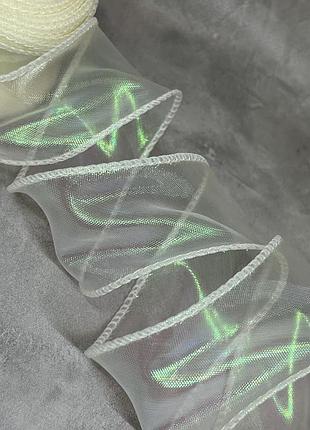 Стрічка органза з прошитим кантом, ширина ≈4 см, кремовий, арт 018925, упаковка ≈7,5 метрів, кремовий