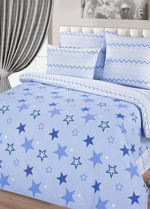 Постельное белье поплин звездный синий двуспальный евро