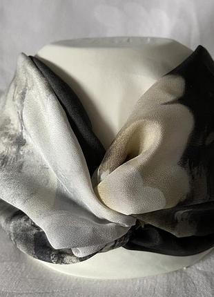 Легка літня пов'язка-чалма шифон шовк чорно-сірий 57-60 см