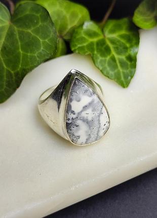 Дендроопал кільце крапля. дендритовий опал в сріблі. дендро-опал . розмір 18 індія.