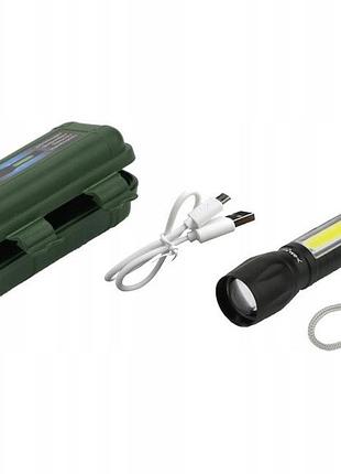 Светодиодний фонар на батареї cob usb zoom чорний ост