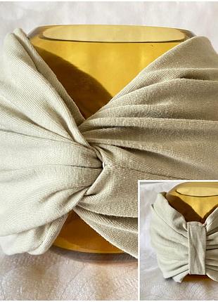 Двостороння бавовняна напіввовняна пов'язка-чалма бежевий ширина 17.5 см