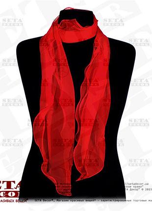 Длинный узкий красный тонкий шифоновый шарф