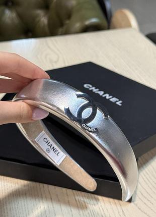 Обруч для волос с логотипом серебристый кожаный / обруч для волос франция