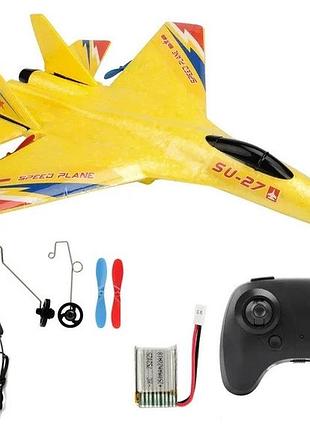 Дитячий літак-винищувач на радіокеруванні з пультом су-27 з піноматеріалу жовтий