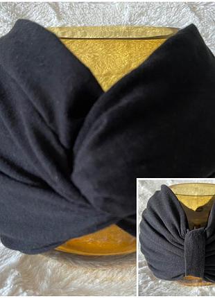 Двостороння бавовняна пов'язка-чалма-бант чорний 55-59 (ширина 17 см)