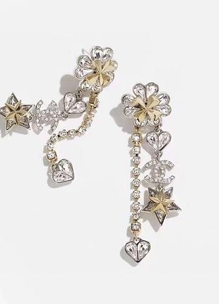 Сережки и подвеска шанель с цветочным декором / позолота и цирконий