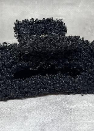 Краб-заколка для волос 9 см с тканью букле, пластик, черный, 1 шт, арт 019275, черный