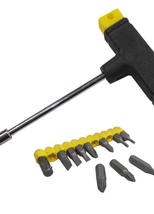 (49046) набор 11в1 (т-образная отвертка с битами) сталь