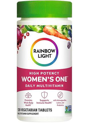 Мультивітаміни для жінок, women's one high potency daily multivitamin, rainbow light, висока ефективність, 120 вегетаріанських