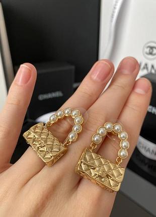 Шанель сережки "сумочки" / брендовые серьги в виде сумочки, позолота, жемчуг
