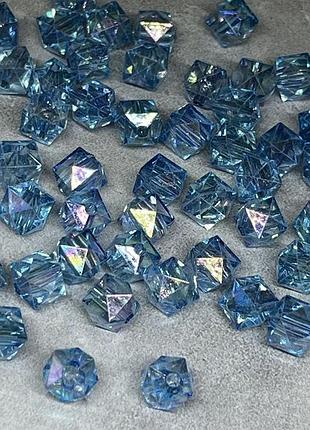 Бусина кришталь- кубовидний (пластик) 10 мм, упаковка 58-60 шт, ≈ 23 грам, блакитний ав, арт 019056, блакитний