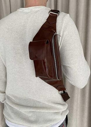 Коричневая сумка банка из натуральной кожи мужская рыжий
