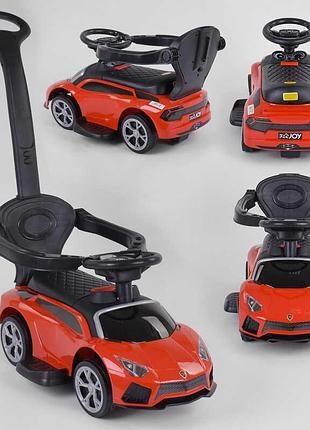 Толокар с родительской ручкой ламборджини joy красный, муз руль и свет фар