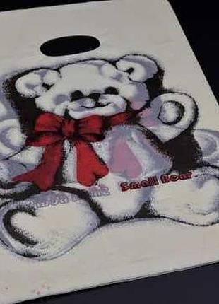 Подарункові поліетиленові пакети 25х35см "small bear". колір слонова кістка. / подарункові поліетиленові пакети 25х35см "small