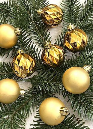 Набор елочных шаров (4 см, золото), 8 шт – арт. 019216, золотой