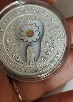 Монета монетка подарочная сувенир фея зубная как зуб зубик серебристый металл