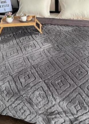 Плед евро пушистый koloco "большой ромбик" 200 х 220 см (37399) темно-серый