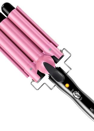 Плойка щипцы тройная bestope he-19 для укладки волос и создания волн, розовая , amazon, германия