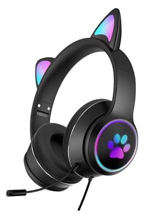Наушники с кошачьими ушами/игровая проводная гарнитура розовая akz-022, amazon, германия