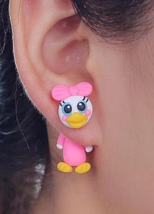 Серьги "уточки" - длина серьги 3см, полимерная глина