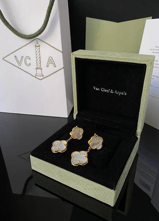 Клевер сережки з підвісками/натуральний перламутр/покриття лимонним золотом au 750