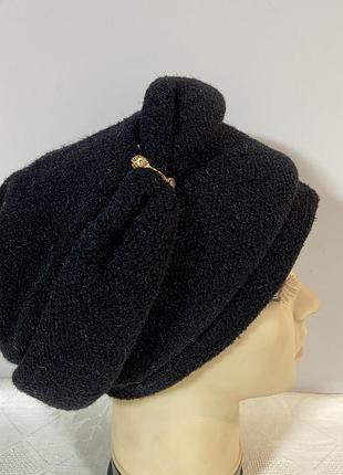 Женская зимняя объёмная шапка-тюрбан чёрная
