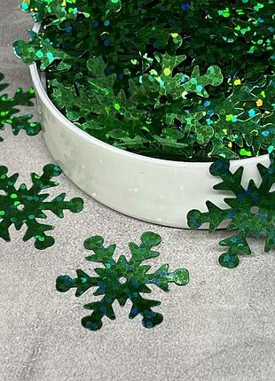 Паєтки декоративні "сніжинка", розмір 20 мм, зелений, упаковка ≈150 шт, арт 019455, зелений