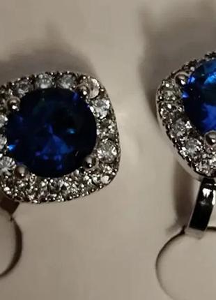 Кліпси сережки сережки (без проколювання) синій камінь