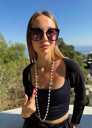 Шанель кольє з перлами та декором у вигляді логотипу/позолота 18к