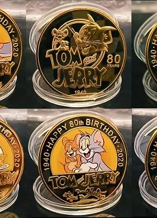 Набор 5 шт монета монетка подарочная сувенир том и джери золотистый металл