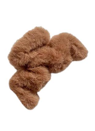 Краб-заколка для волос 9,5 см с искусственным мехом- волна, пластик, коричневый, 1 шт, арт 019269, коричневый