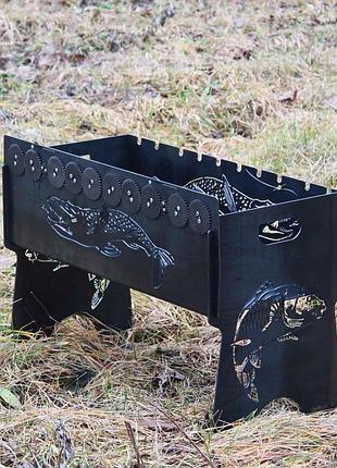 Мангал автоматический на 10 шампуров с гравировкой - риба