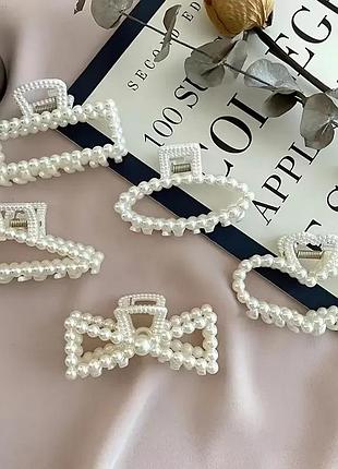 6 шт маленьких заколок крабіків з штучними перлинами