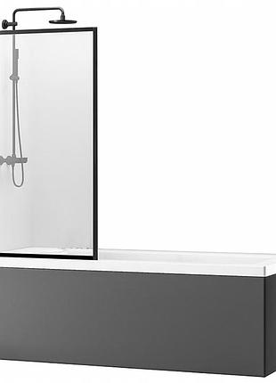 Шторка стеклянная для ванны универсальная распашная 140x80см rea lagos стекло прозрачное 5мм профиль черный