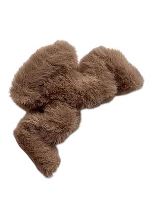 Краб-заколка для волос 9,5 см с искусственным мехом- волна, пластик, пудровый, 1 шт, арт 019270, пудровый