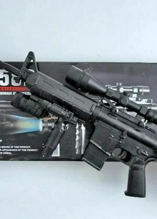Автомат игрушечный p.1158d с глушителем винтовка м16, на пульках, лазер, фонарик ост