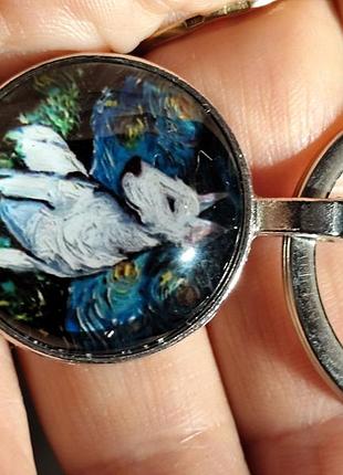 Круглый брелок на ключи собака порода белый бультерьер