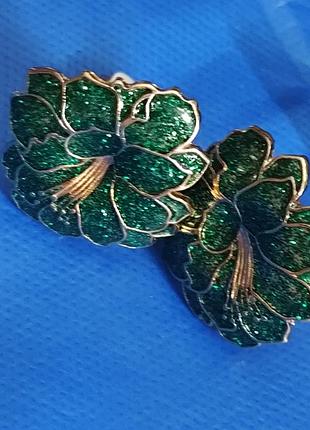 Клипсы (без прокола) серьги сережки зеленый цветок
