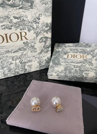 Брендовые серьги-гвоздики диор позолота, жемчуг
