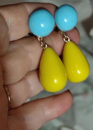 Клипсы серьги длинные (без прокола) цвета флага украины жёлтые голубые