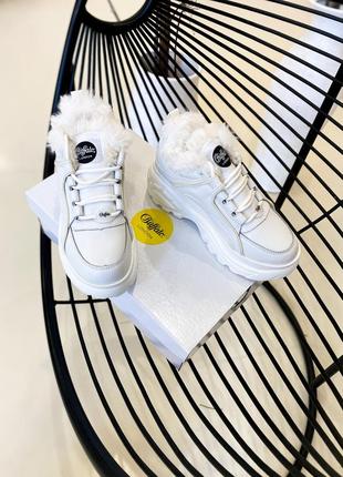 🌼❄️🌼buffalo london white fur🌼❄️🌼жіночі білі зимові кросівки буффало на платформі3 фото