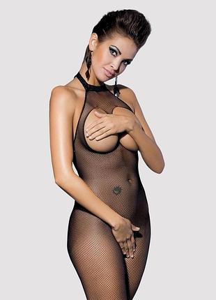 Бодістокінг із дрібної сітки з відкритими грудьми та доступом obsessive bodystocking n101 s/m/l, чор