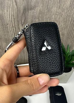 Автомобильный кожаный чехол брелок для ключей от машины, брелок сигнализации натуральная кожа mitsubishi