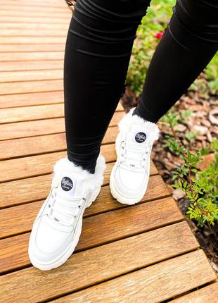 🌼❄️🌼buffalo london white fur🌼❄️🌼жіночі білі зимові кросівки буффало на платформі8 фото