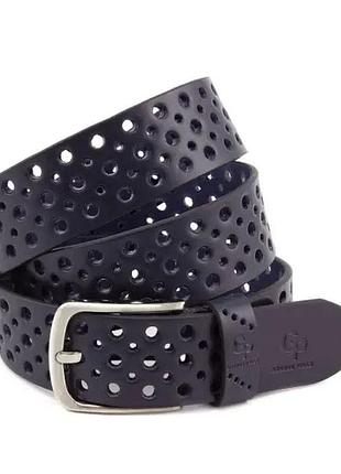 Шкіряний ремінь casual, синій перфорація grande pelle 431012308