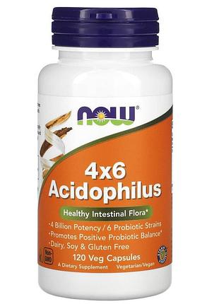 Пробиотики, 4x6 acidophilus, now foods, 120 растительных капсул