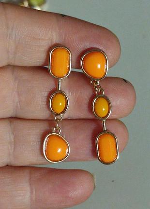 Длинные клипсы (без прокола) серьги сережки оранжевые ассиметрия