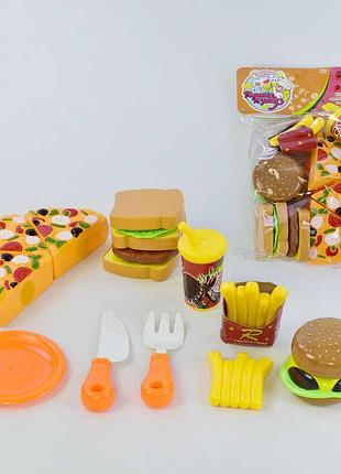 Игрушечная еда на липучках гамбургеры, картошка фри, пицца, кола "fun game"