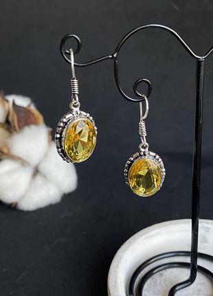 Сережки цитрин. кульчики з цитрину. цитрін овал. індія.